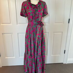 LA DoubleJ Vibrant Green and Pink Maxi Dress